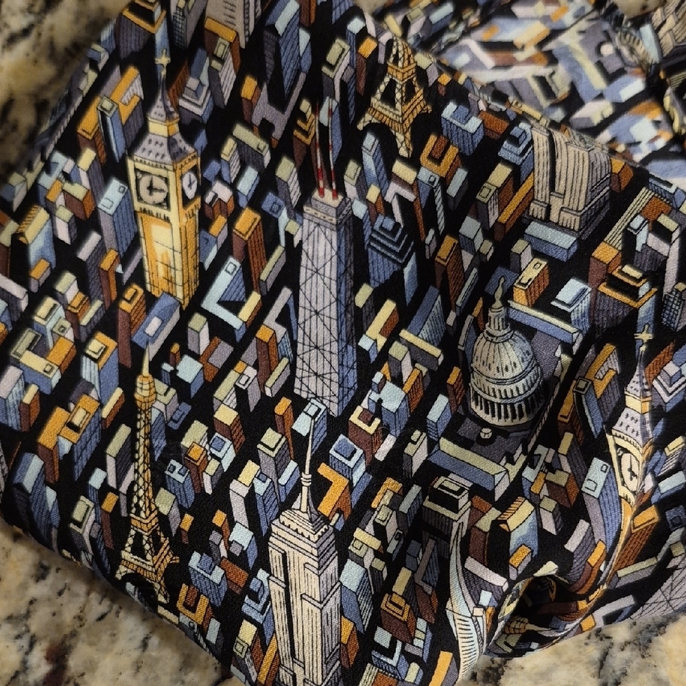 Vintage Nicole Miller World Architecture Cityscape Patterned Silk Scarf Rare
